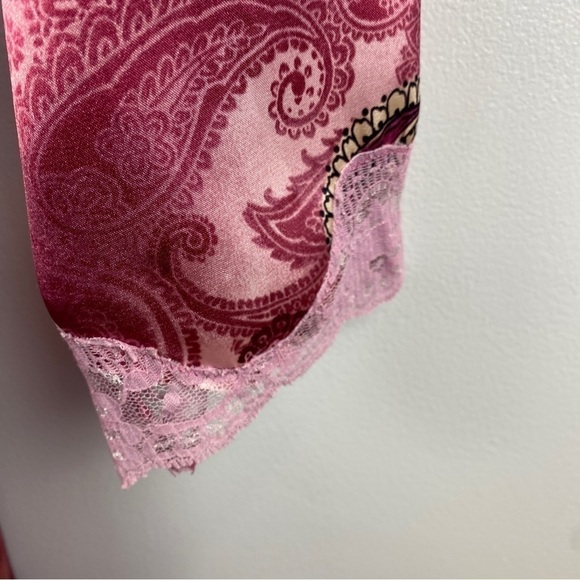Delicates Casual Paisley Long Sleeve Open Front Tie Waist Kimono Robe Small Pink - Picture 8 of 10